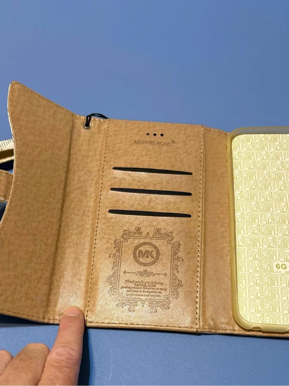 Michael Kors Beige Gold-Accent Wristlet phone wallet